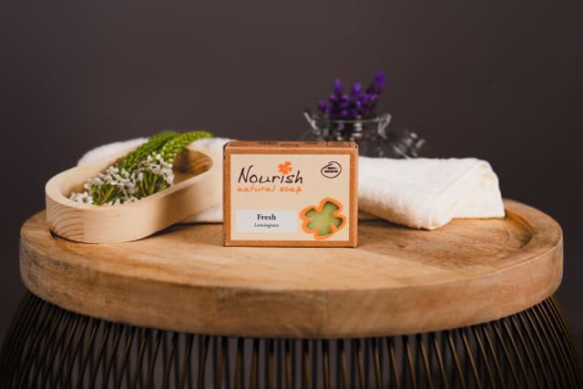 Nourish Fresh soap on wooden board