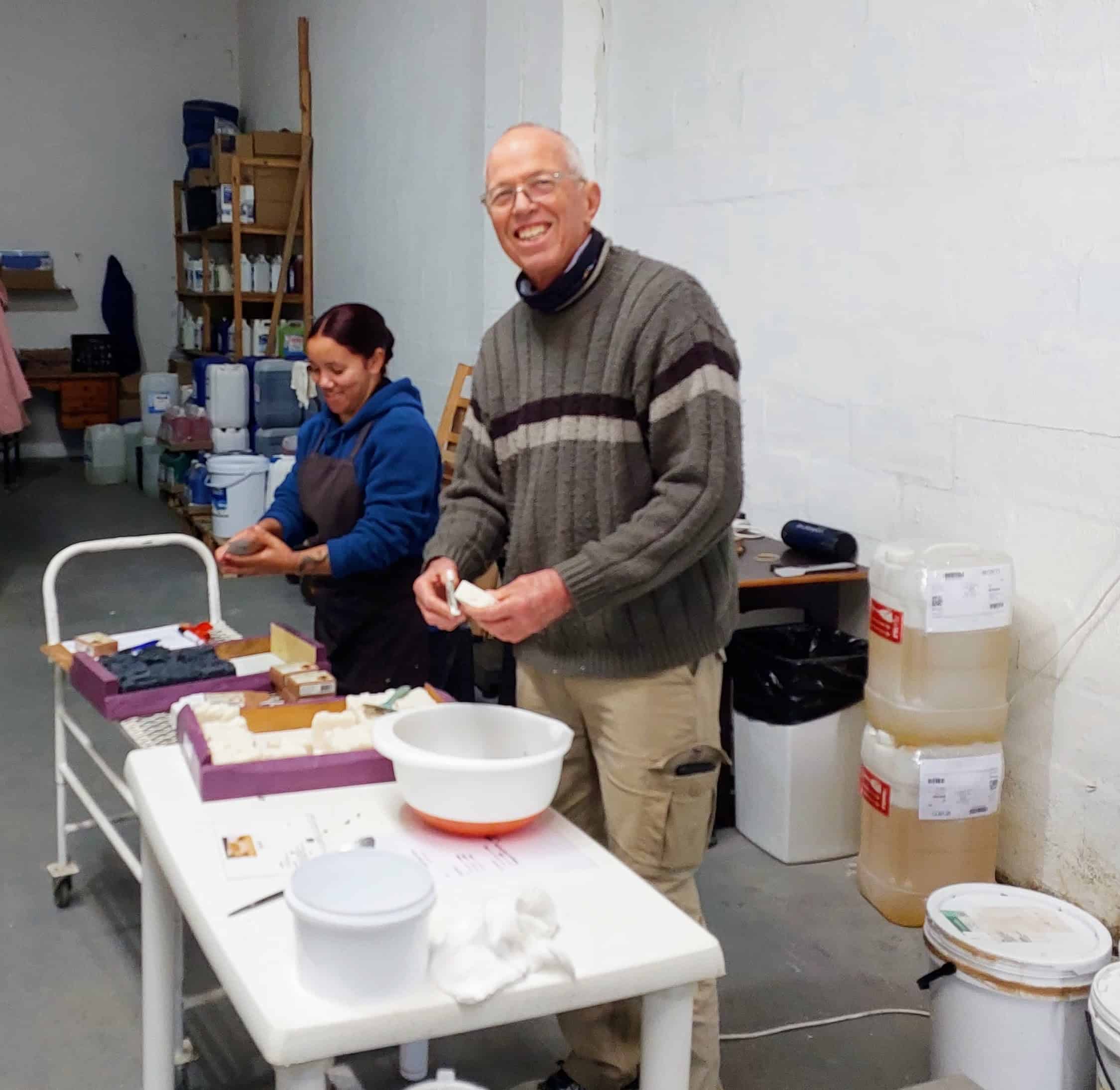 Small team handcrafting natural soaps at the Nourish workshop in George.